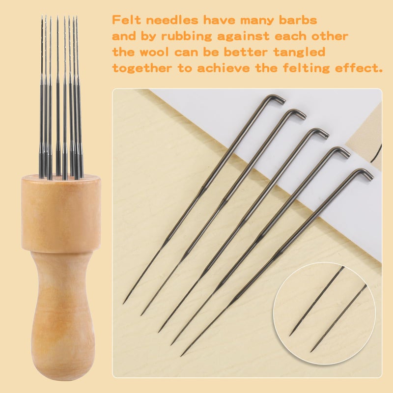 Mayboos Felting Needle with Eight Needles Tool,Craft Wool Felt Stitch Punch Tool with Solid Wood Handle Felting Eight Needles Tool with Finger Cots - Image 2